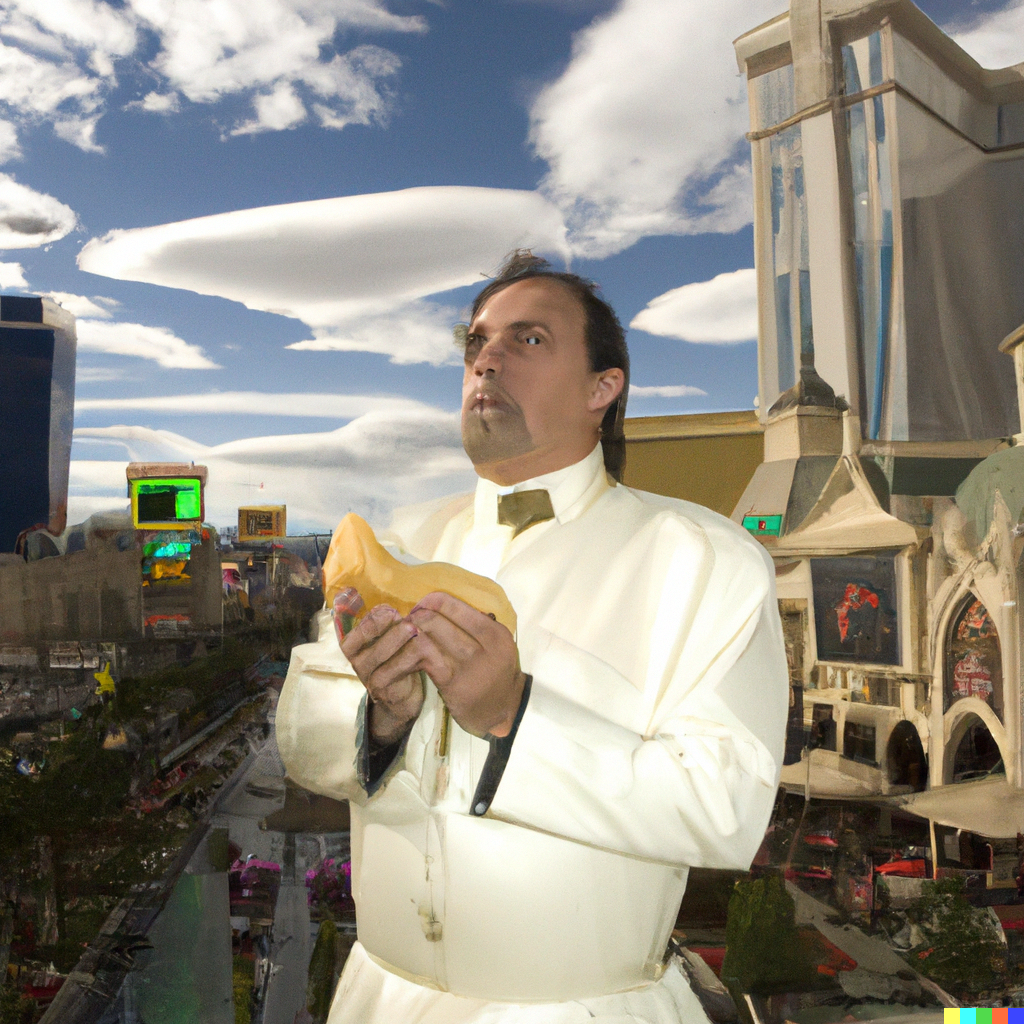 DALL·E 2024-07-23 21.11.25 - a priest earing the las vegas strip praying to the mash potato god.png